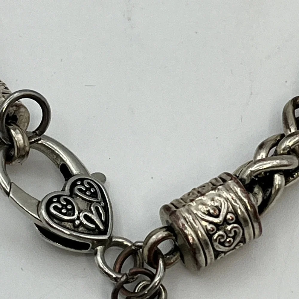 Hamsa‎ Hand Charm Evil Eye Bracelet Silver Tone Braided Chain Heart Clasp Womens